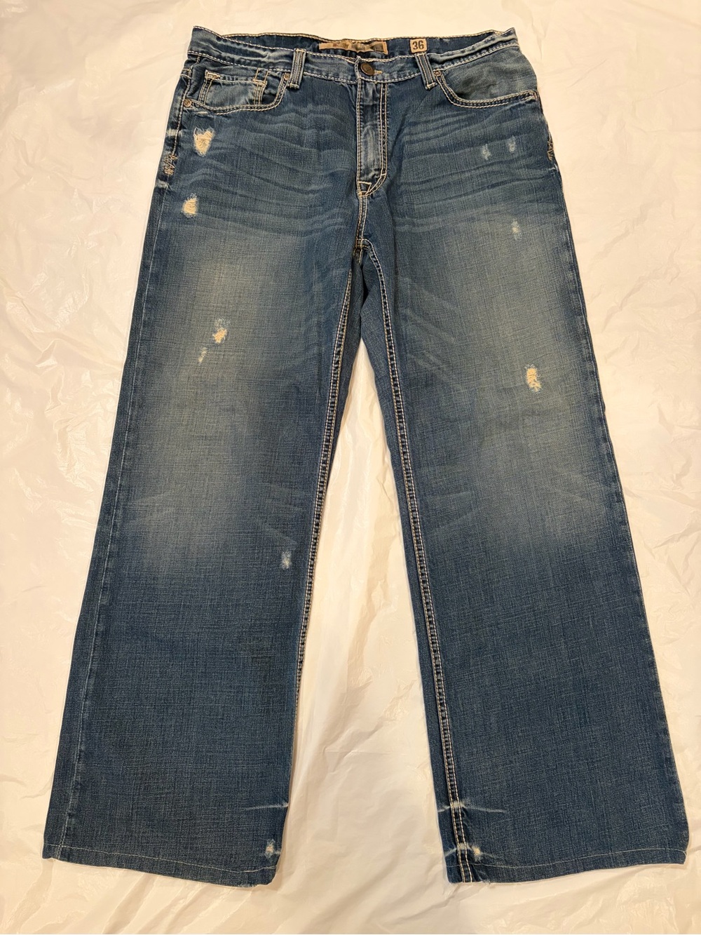BKE Marshall Jeans Men’s 34x 32 Blue Med Wash Distressed Loose Fit Hip Hop